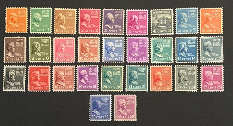 US Stamps - 803 - 831 - Prexies - MNH - SCV = $31.85