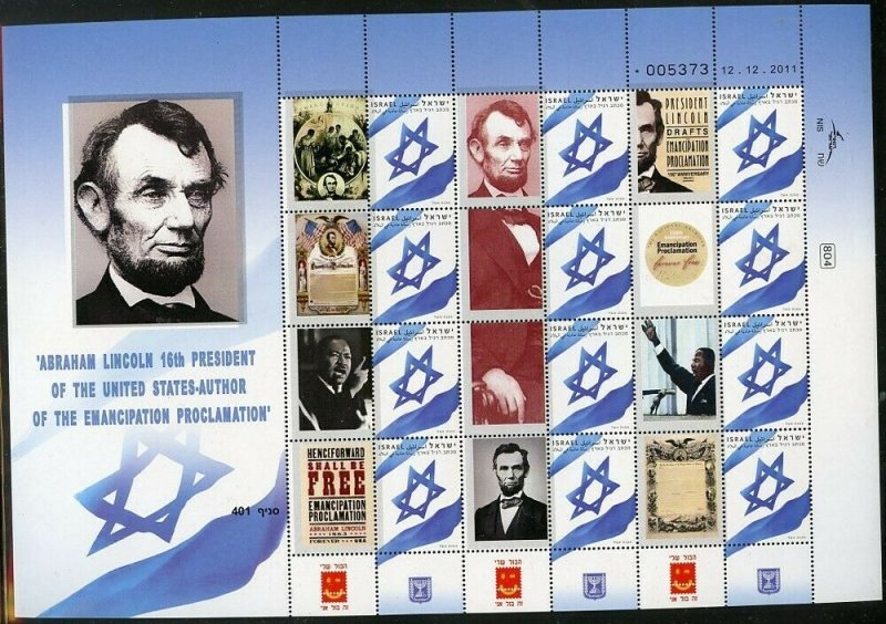 ISRAEL 2013  ABRAHAM LINCOLN FLAG SHEET MINT NEVER HINGED