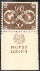 United Nations 1951 SC# 8 MNH-OG E124