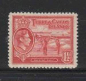 TURKS & CAICOS ISLANDS #81 1938 1 1/2p KING GEORGE VI & RAKING MINT VF LH O.G