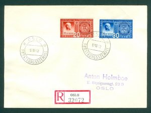 Norway. 1942 FDC.  Reg: Oslo 32072. Quisling Set. Sc# 253-254. Adr: Oslo.