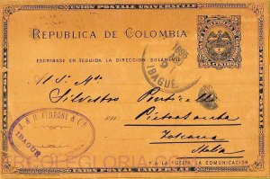 ad6209 - COLOMBIA - Postal History - STATIONERY CARD from IBAGUE to ITALY 1895