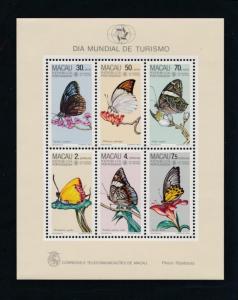 Macao 571a Mint NH Souvenir sheet, Flowers, Butterflies