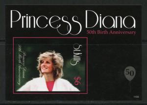 ST. KITTS  PRINCESS DIANA 50th BIRTH   IMPERFORATE  SOUVENIR SHEET  MINT NH