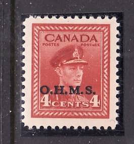 Canada -Sc#o4-4c dark carmine KGVI OHMS-NH-id#353-1949-50-