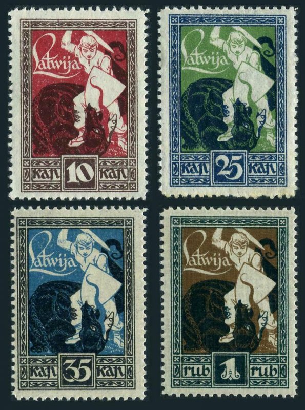 Latvia 64-67, MNH. Michel 36-39. Warrior slaying Dragon, 1919-1920.