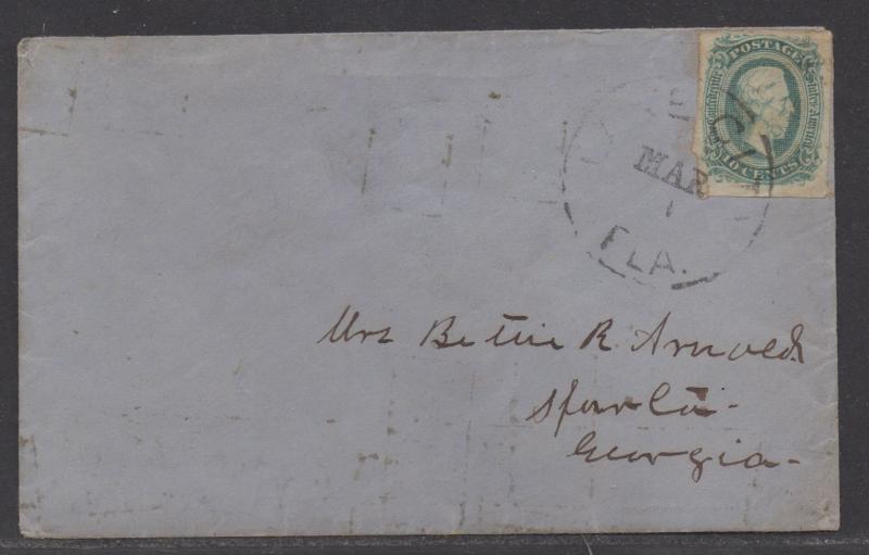 **CSA Cover, SC# 11, Lake City, FL Tied by Black CDS, 3/1/1863, 4