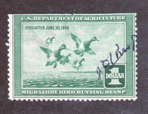 RW4 - Federal Duck Stamp. Mint Hinged  No Gum. Artist Signed Single.