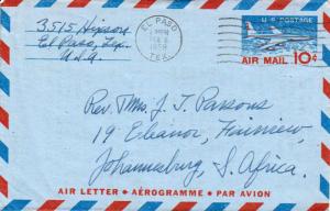 United States Texas El Paso 1959 machine  10c Jet Airliner Lettersheet to Sou...