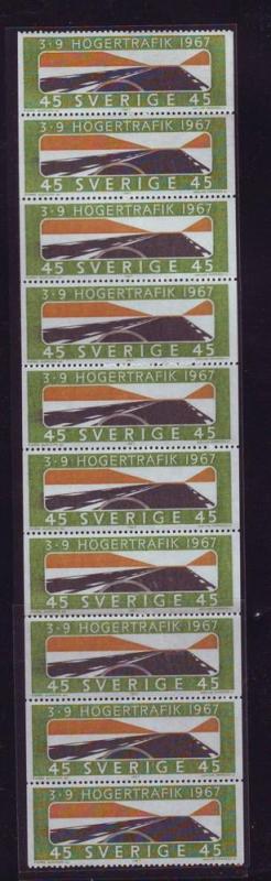 Sweden Sc736a 1967 Right Hand Driving stamp bklt pane NH