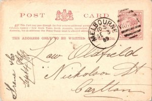 Australia Victoria 1d QV Postal Card 1889 Melbourne, Victoria to Carlton.