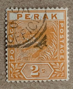 Perak 1895 2c orange Leaping Tiger, used. Scott 44, CV $9.50. SG 63