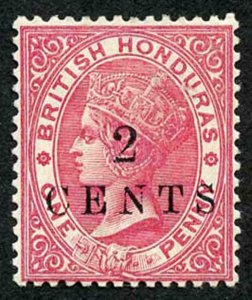 British Honduras SG27 2 CENTS on 1d Rose wmk Crown CA Fresh M/Mint