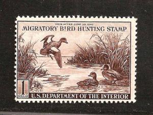 RW9 = Mint-LH 1942 U.S.Duck Stamp ~ $1 Baldpates Ducks