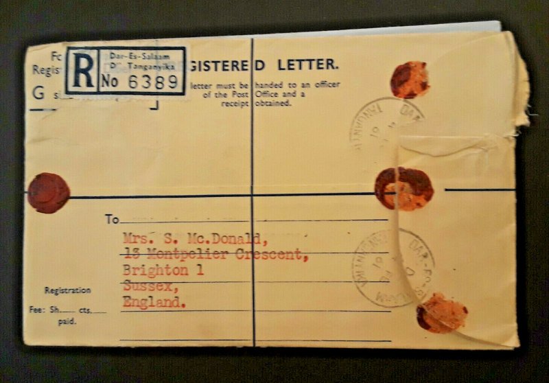 1961 Dar es Salaam Tanganyika To Brighton England Registered Cover