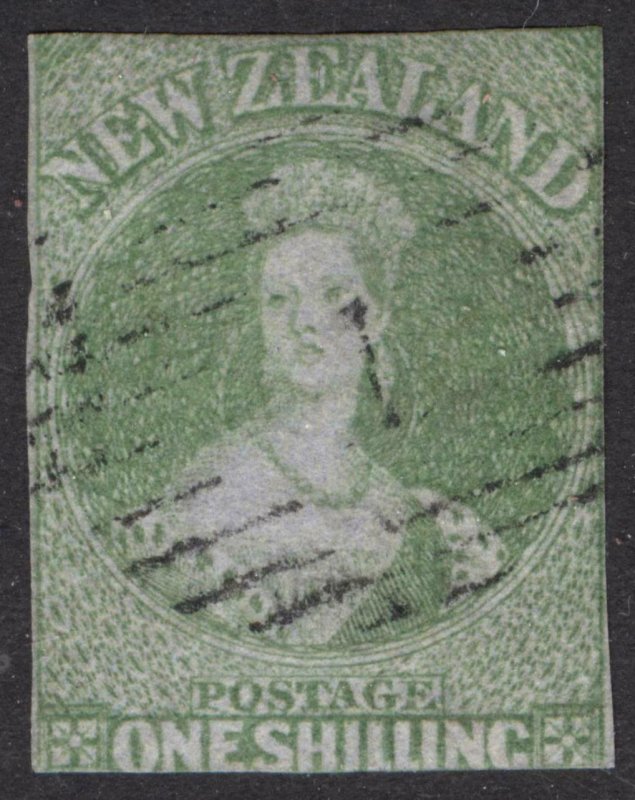 New Zealand 1857 1s Green No Wmk Blued paper SG 6 Scott 6 U Cat £3,750($4,912)