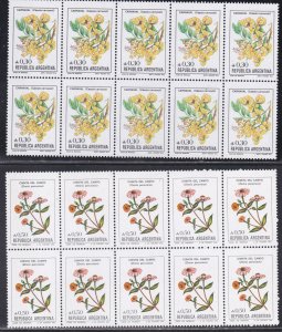 Argentina # 1522-1524 & 1526, Flower Stamps, Blocks of 10, Mint NH, 1/4 cat.