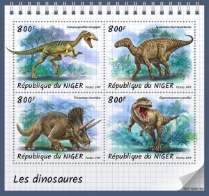 NIGER - 2019 - Dinosaurs - Perf 4v Sheet - Mint Never Hinged