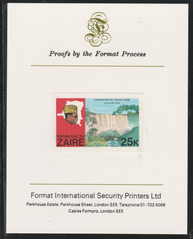 ZAIRE 1978 RIVER EXPEDITION 25k  imperf on FORMAT INTERNATIONAL PROOF CARD