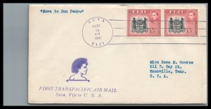 FIJI 1941 COVER First Transpacific Airmail Suva to San Pedro Ca.