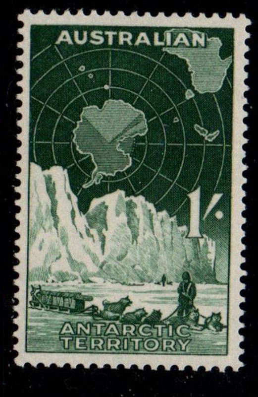 Australian Antarctic Sc L3 1957 1/ Dog Sled & Glacier stamp mint NH