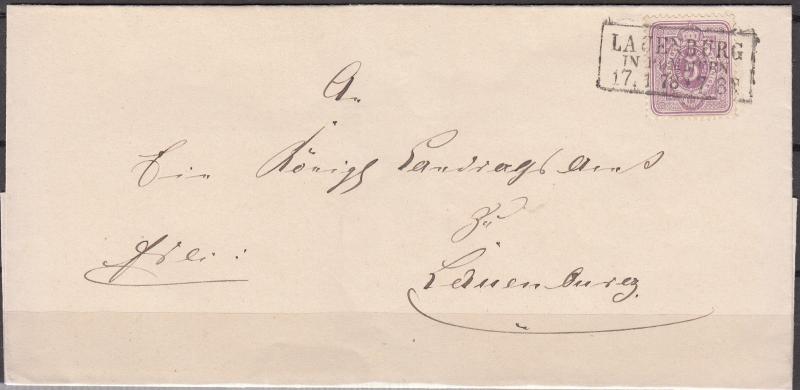 Germany - 17.1.1878 5pfe as single franking on domestic cover Lauenburg (2336)