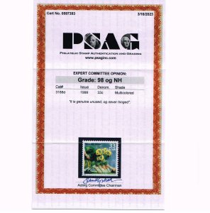 EXCEPTIONAL GENUINE SCOTT #3188d MINT PRISTINE OG NH PSAG CERT GRADED SUPERB-98