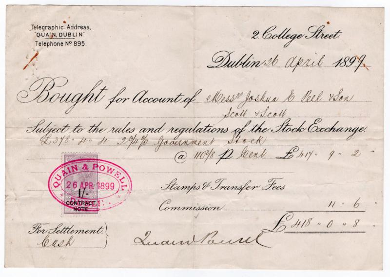 (I.B) QV Revenue : Contract Note 1/- (Dublin 1899)