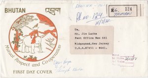 Bhutan   Registered Cover with 6 stamps on back side