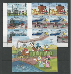 Grenada, Postage Stamp, #1845-6, 48, 51, 53 Block/Sheet Mint NH, 1990 Disney