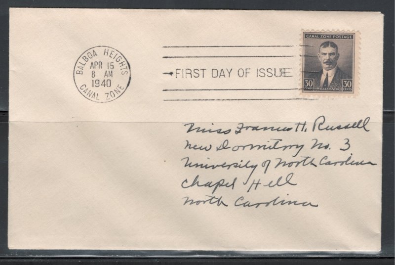 Canal Zone 1940 COL Williamson 30c Scott # 113 FDC