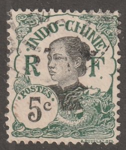 Indio China stamp,  Scott#44,   used,  hinged,  5c green/black,  #44