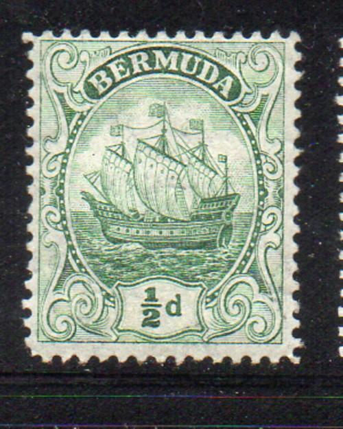 Bermuda Sc 41 1910 1/2d yellow green Caravel stamp mint