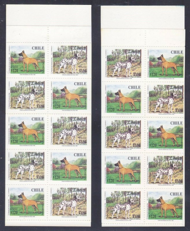 Chile 1232b & 1234b (1231-34) MNH 1998 Great Dane & Dalmatian Complete Booklets