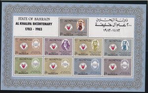 Bahrain # 300, Al Khalifa Dynasty Bicentenary Sheet of 9, NH, 1/2 Cat.
