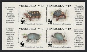 Venezuela WWF Red-footed Tortoise River Turtle Block of 4 imperf 1992 MNH