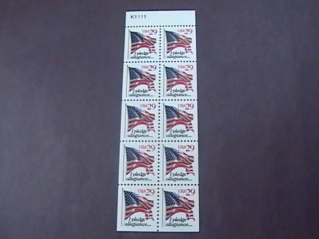 U.S.# 2594a-MNH-BOOKLET PANE 10-(P#K1111)-AMERICAN FLAG/ PLEDGE ALLEGIANCE-1993