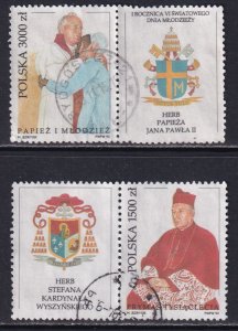 Poland 1992 Sc 3103-4 Stefan Cardinal Wyszynski Pope John Paul II Stamp Used w L