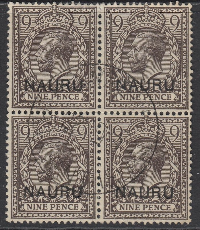 SG 11 Nauru 1916-26 9d Agate. a very fine used block of 4