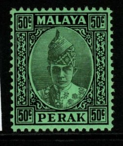 MALAYA PERAK SG118 1938 50c BLACK ON EMERALD MTD MINT 