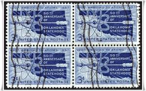 ♦SC#1092 3¢ Oklahoma Statehood Block of Four (Used)
