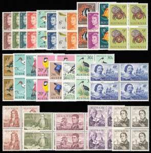 Australia 1966 QEII Decimal Currency set in blocks superb MNH. SG 382-403.