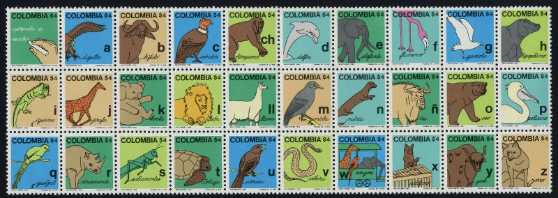 Colombia 879 MNH Learning to Write, Animals, Birds, Reptiles