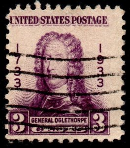 U.S. Scott #726: 1933 3¢ General Oglethorpe, Used, Ave.