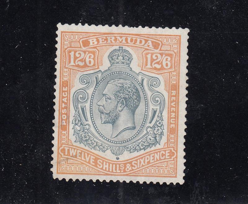 BERMUDA  # 97 VF-USED 12sh6p  KING GEORGE V /OCHRE & GRAY BLACK CAT VALUE $425