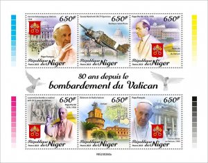 NIGER - 2023 - WWII Bombardment of Vatican -  Perf 6v Sheet - Mint Never Hinged