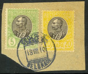 SERBIA 1905 5pa & 20pa King Peter I Thin Paper Sc 88,91,SG117,120 BELGRADE VFU