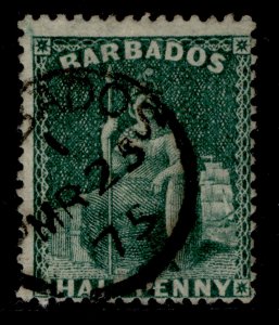 BARBADOS QV SG65, ½d deep green, FINE USED. Cat £18. CDS