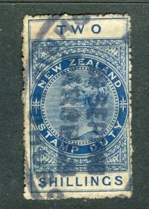 NEW ZEALAND; 1890s early classic QV Fiscal issue fine used 2s. value