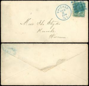 1880c FEB 8 BLUE CHICAGO CDS & Matching SQUARE of SQUARES Fancy Cancel, DK36